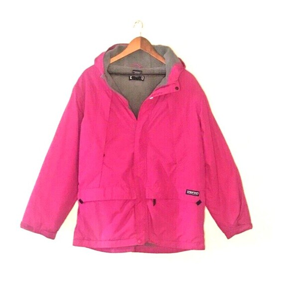 Lands End Snow Jacket Women Ski Hot Pink L Extended Length Hood Pockets - Picture 1 of 4